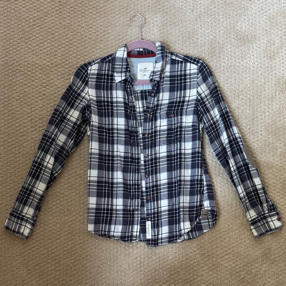 H&M Blue and White Plaid Button Down Shirt